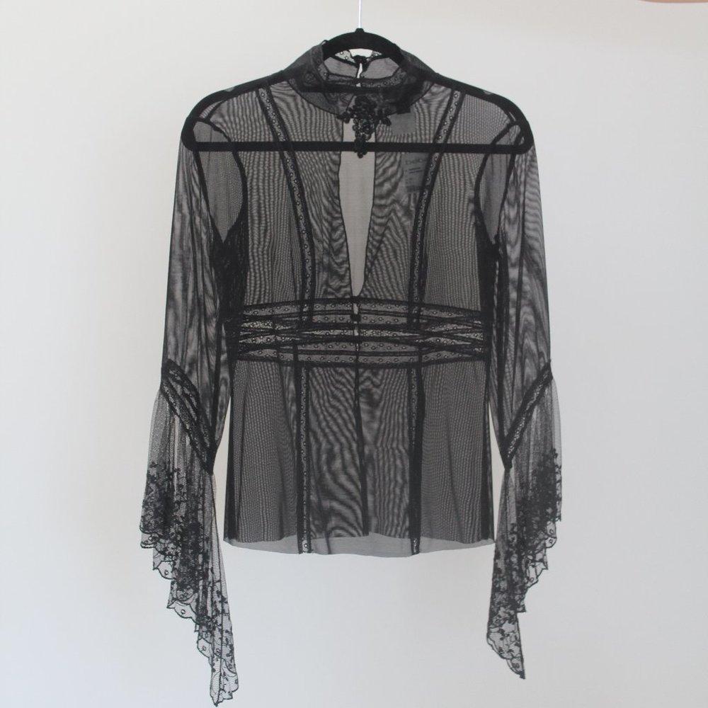 Black see through long sleeve top
